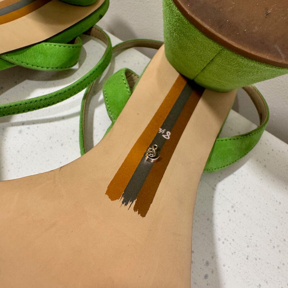 Sam Edelman Kia Block Heel Sandal 8.5 Apple Green Suede Square Toe Ankle Strap - Picture 12 of 16